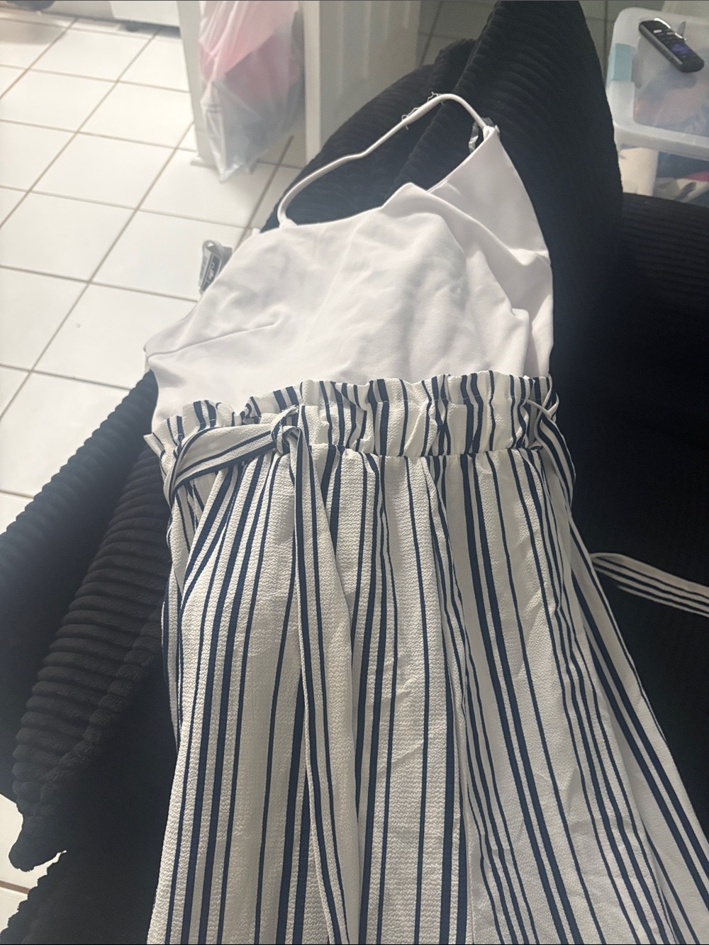 Rue21 White Cami Top with Black and White Striped Wide-Leg Jumpsuit - Picture 2 of 5